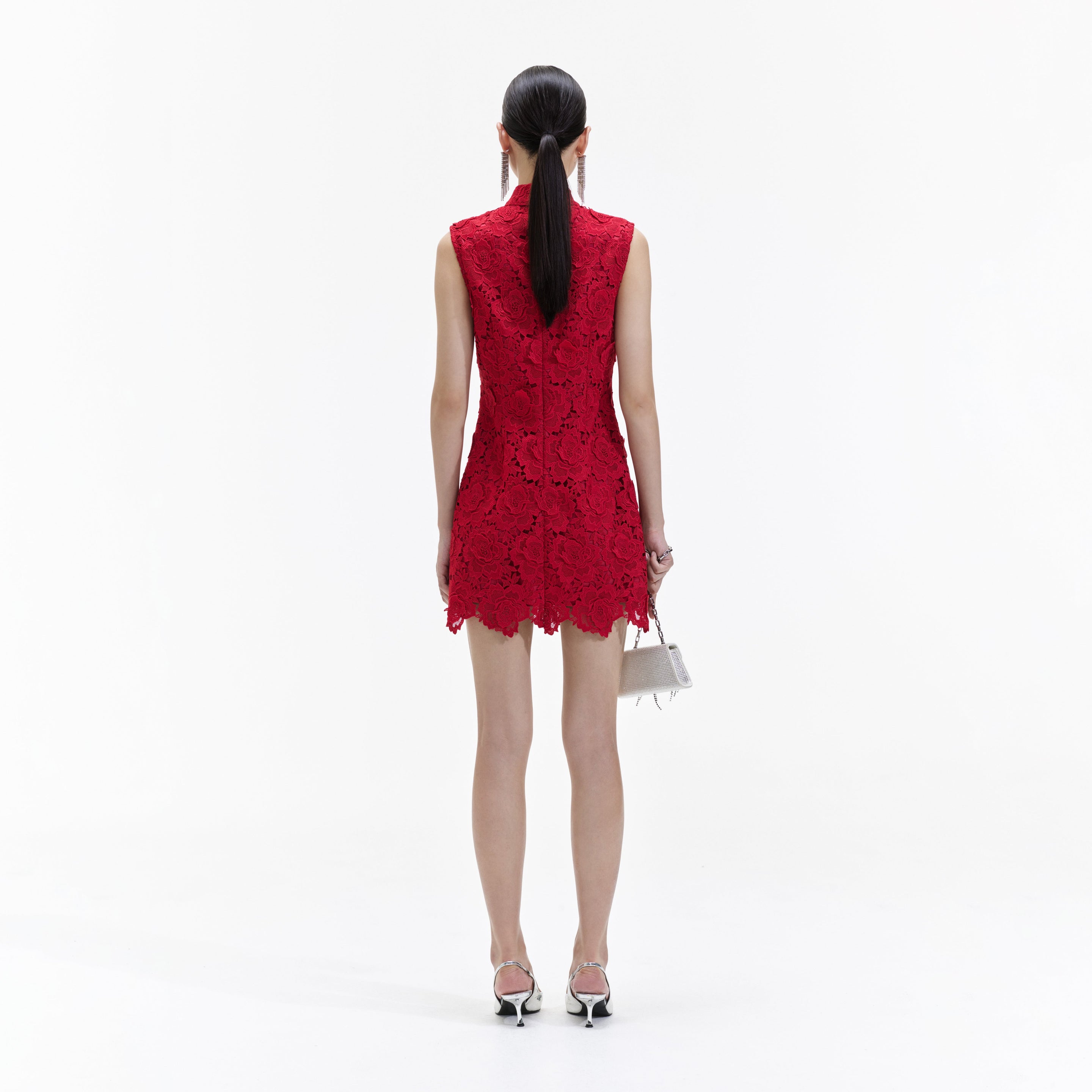 Red Lace Open Neck Midi Dress