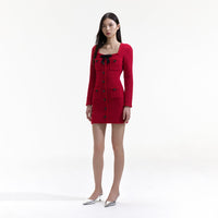 Red Knit Bow Round Neck Mini Dress