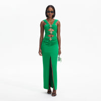 Green Crepe Cut-Out Maxi Dress