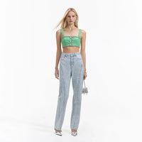 Green Boucle Crop Top