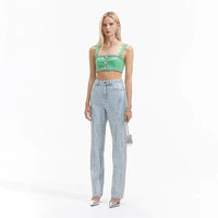 Green Boucle Crop Top