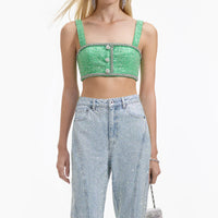 Green Boucle Crop Top