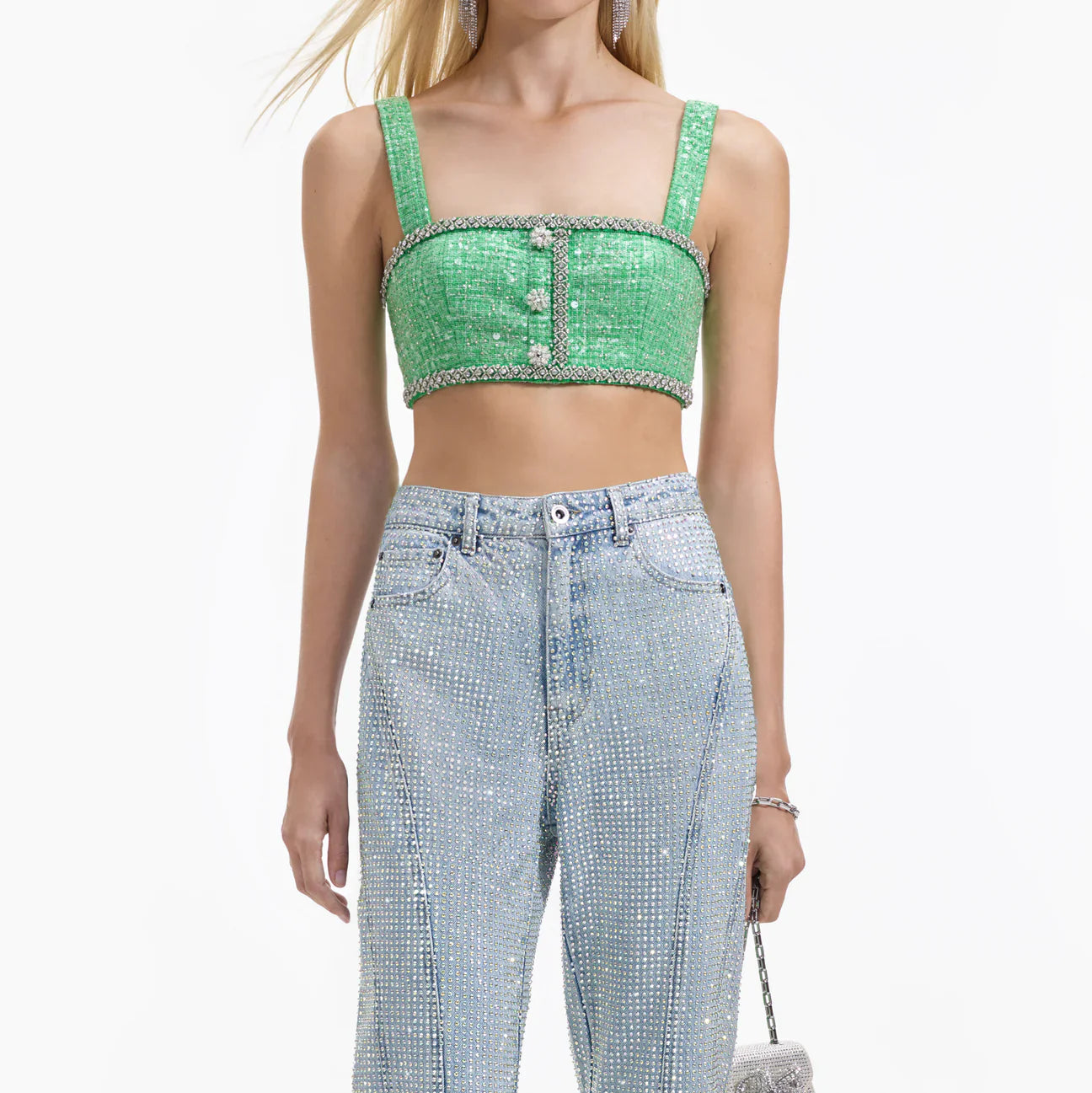 Green Boucle Crop Top