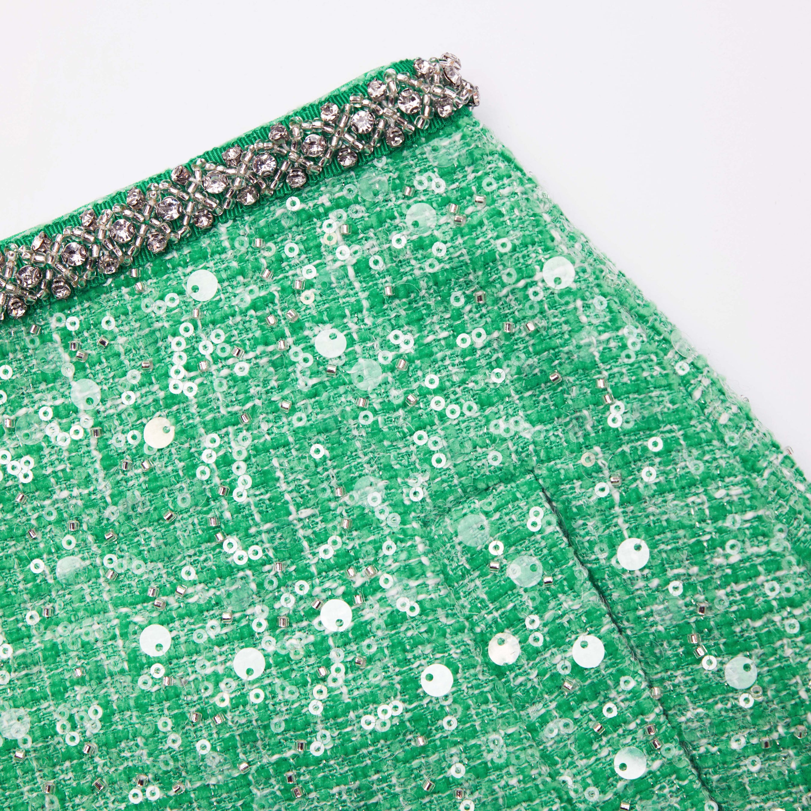 Green Boucle Feather Mini Skirt