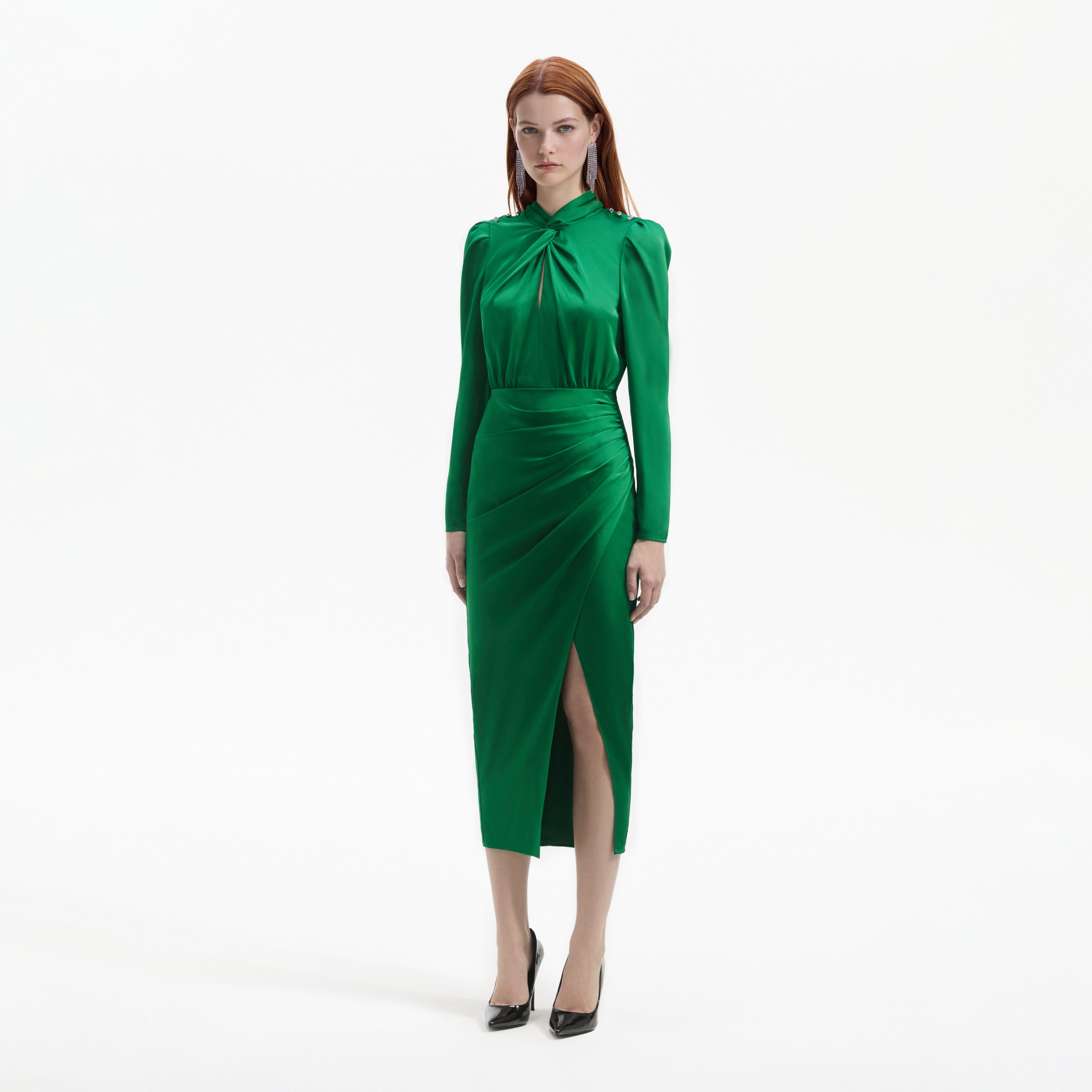 Gema Emerald Green Satin Midi Dress – Moreno's Wear