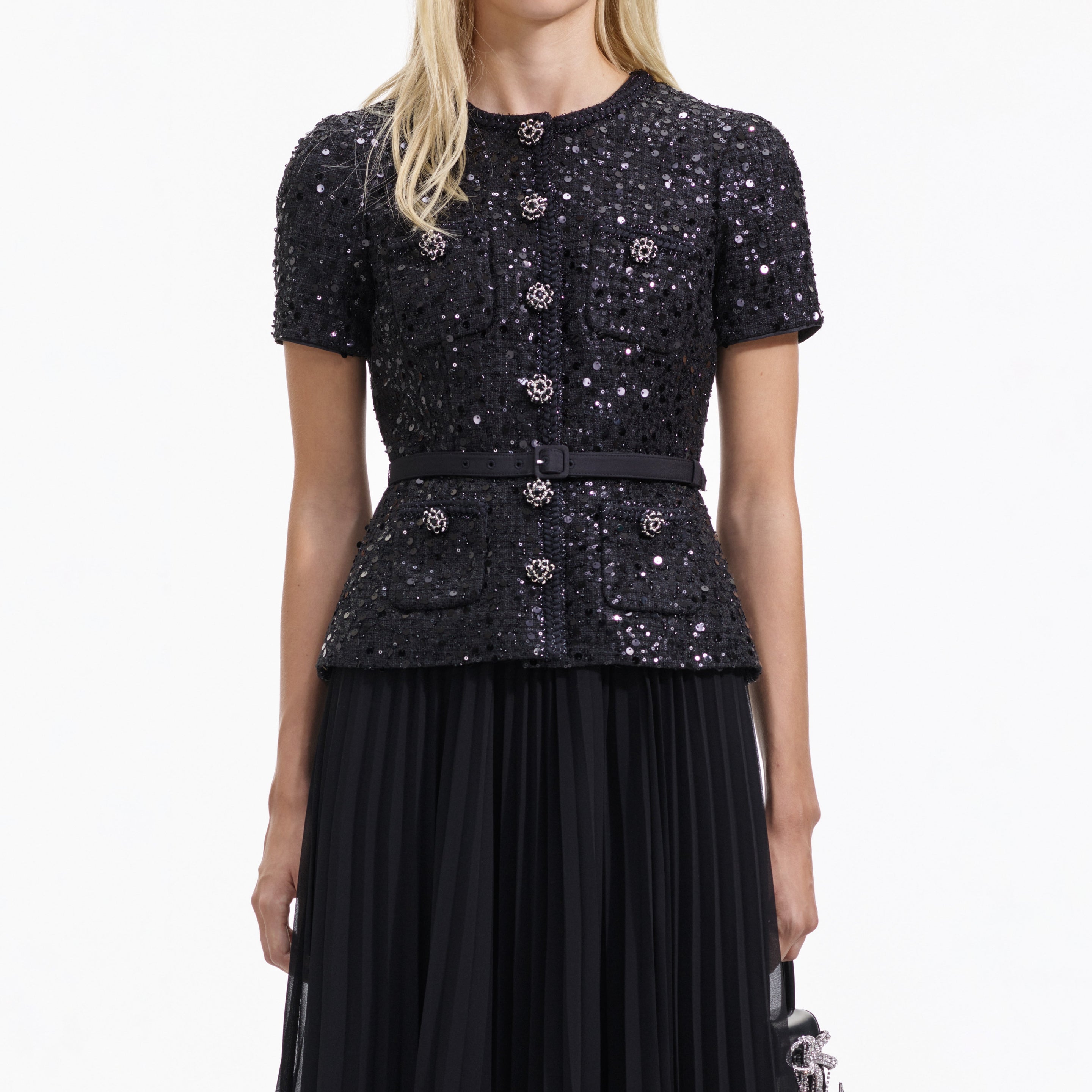 Black Sequin Boucle Tailored Midi Dress – self-portrait