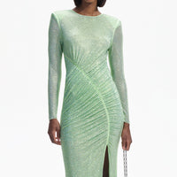 Green Rhinestone Mesh Maxi Dress