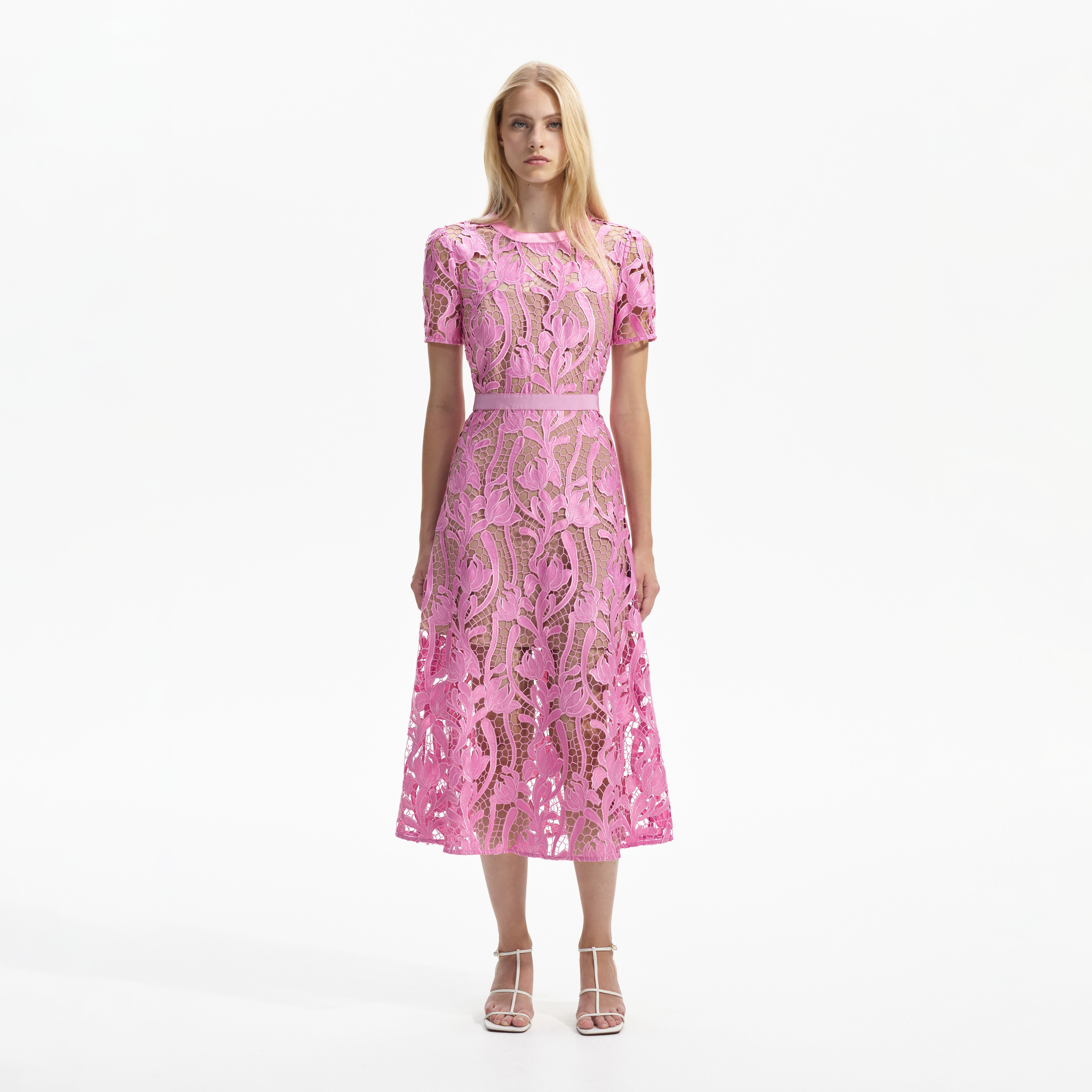 Ted baker pinkee lace insert midi dress in outlet sorbet print