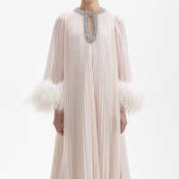 Cream Chiffon Feather Midi Dress