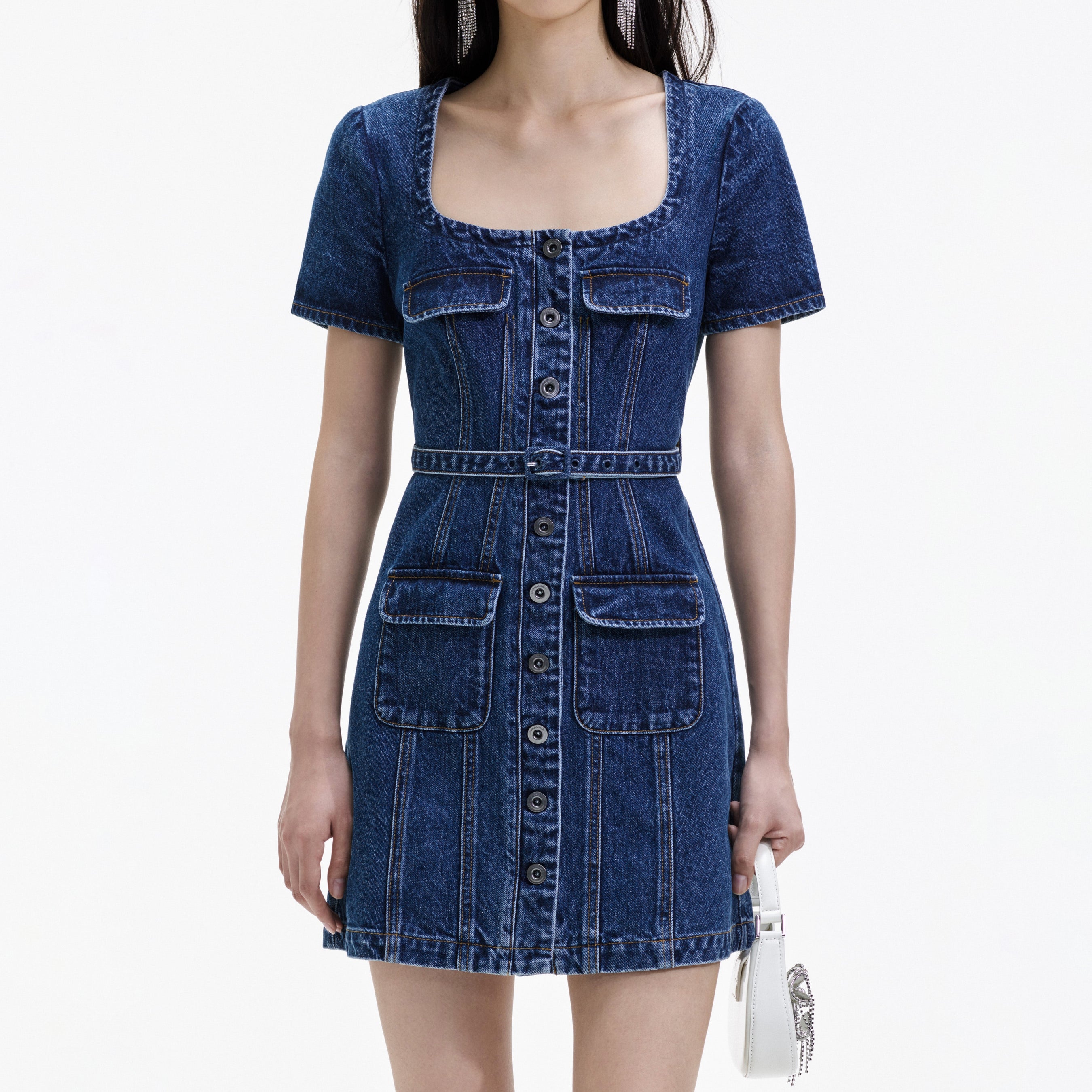 Denim Stitch Detail Mini Dress