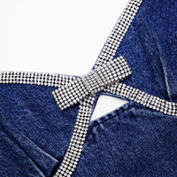 Denim Diamante Bow Mini Dress