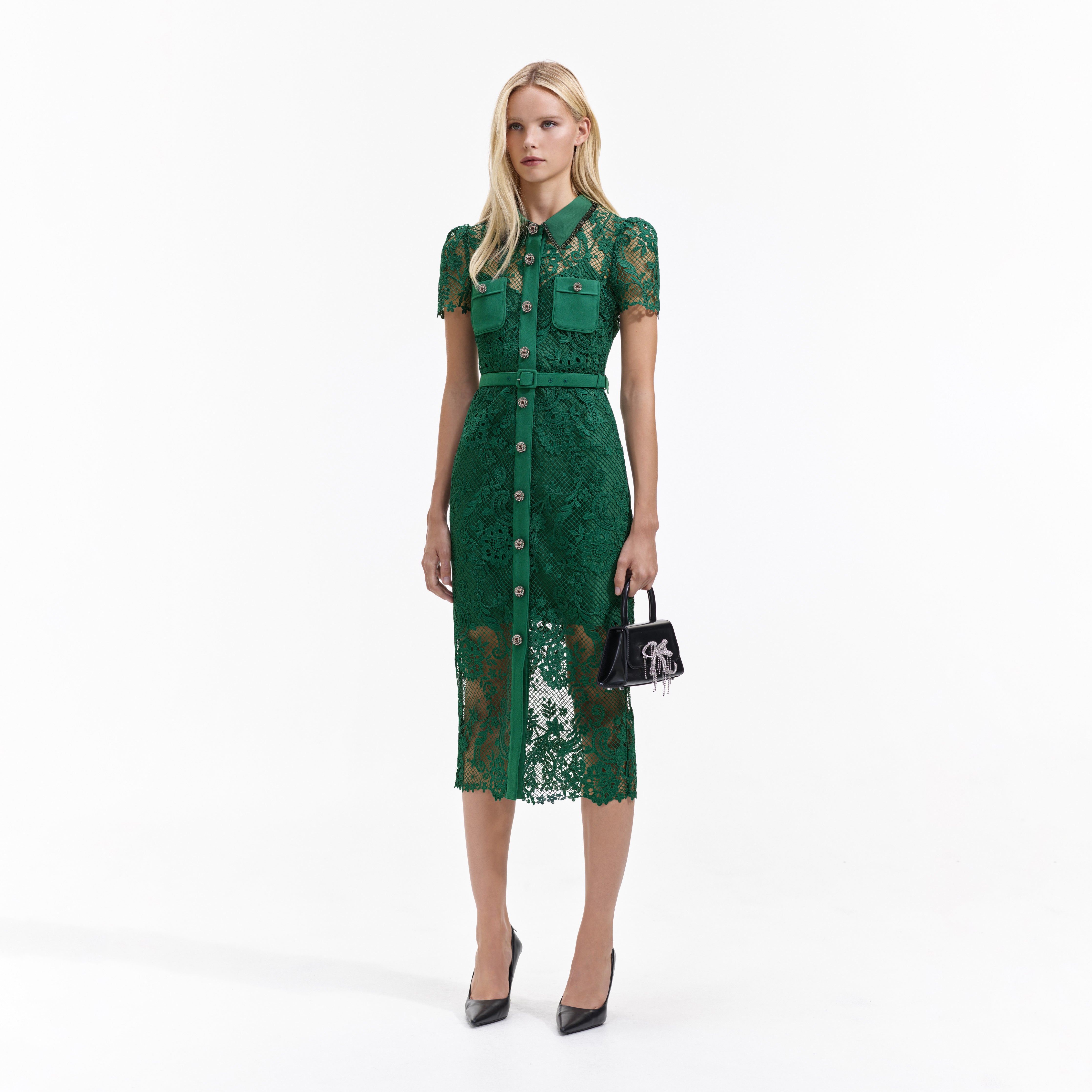 Green lace cheap midi dress