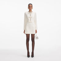 Cream Boucle Diamante Bow Mini Dress