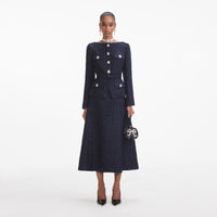 Navy Metallic Boucle Midi Dress