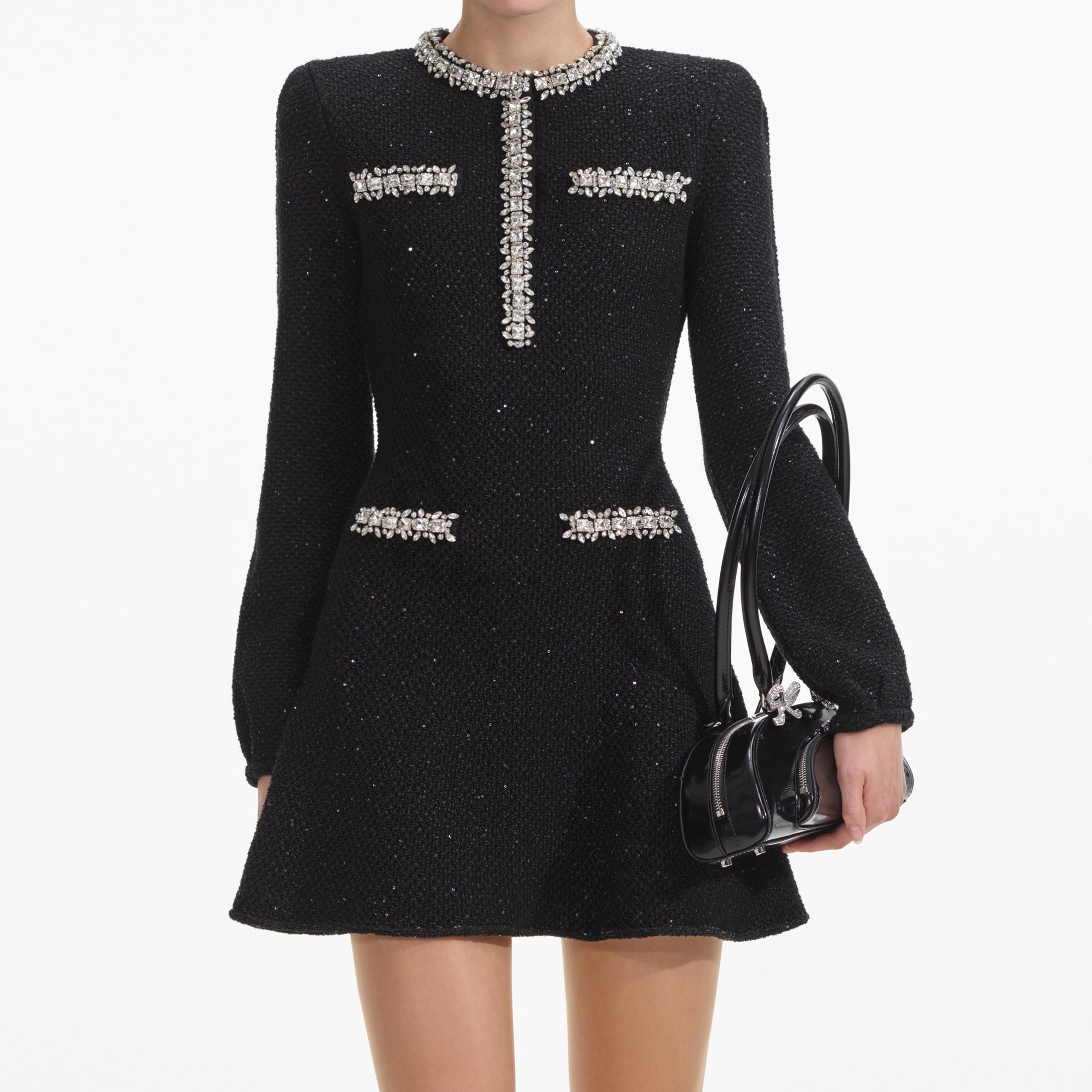 Black Sequin Knit Mini Dress