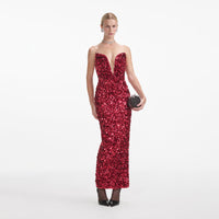 Red 3D Sequin Midi Dress