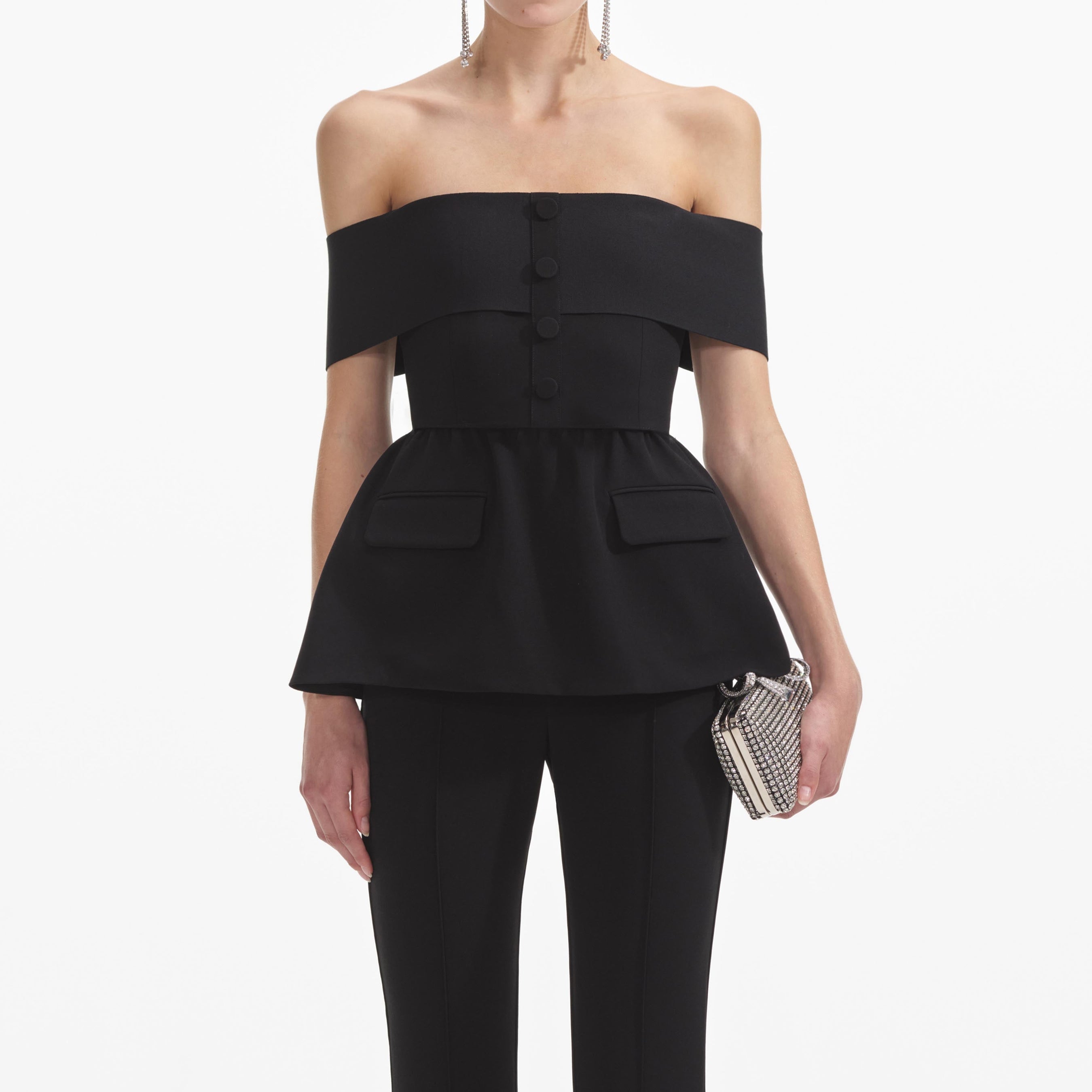 Black Crepe Off Shoulder Jumpsuit