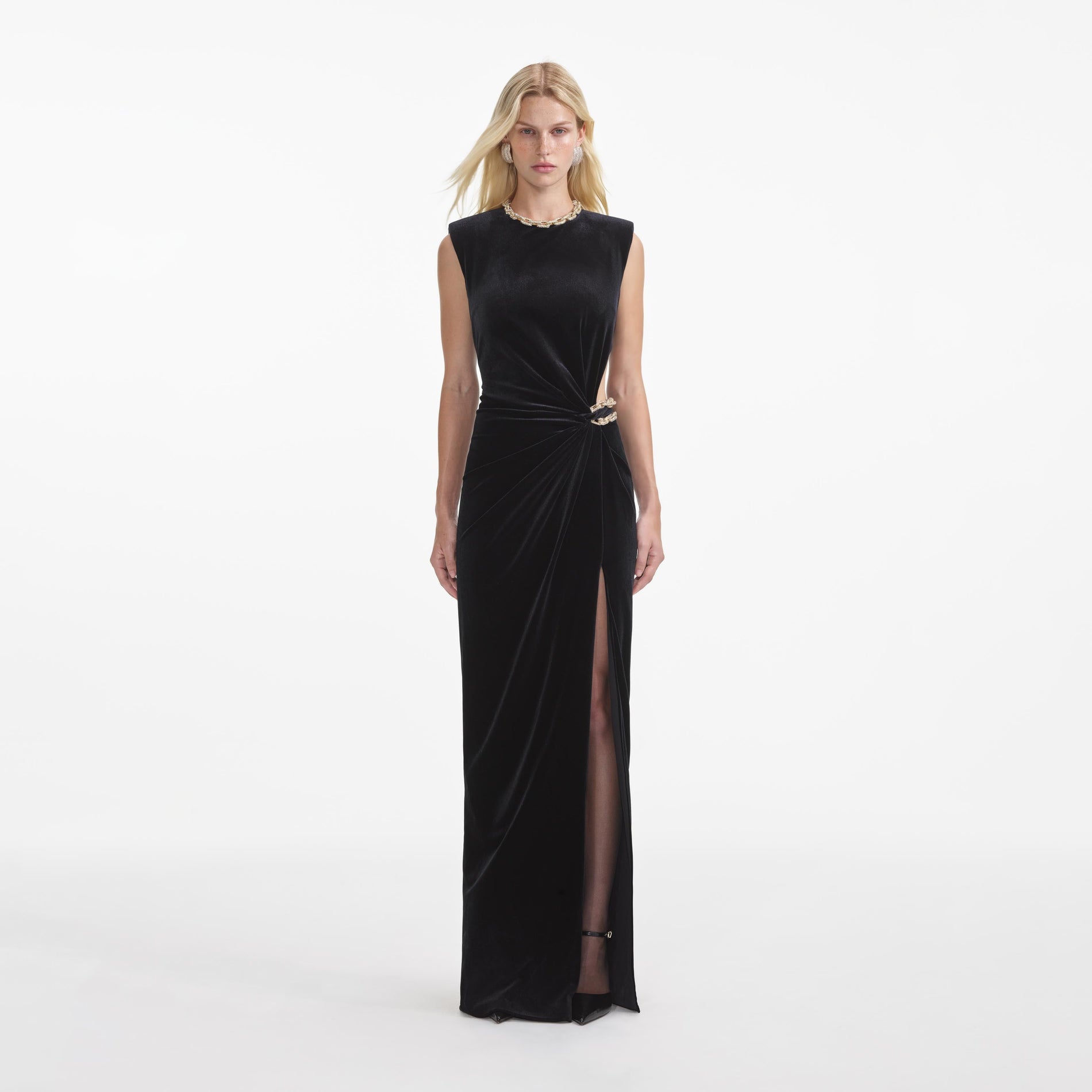 Black Velvet Embellished Maxi Dress