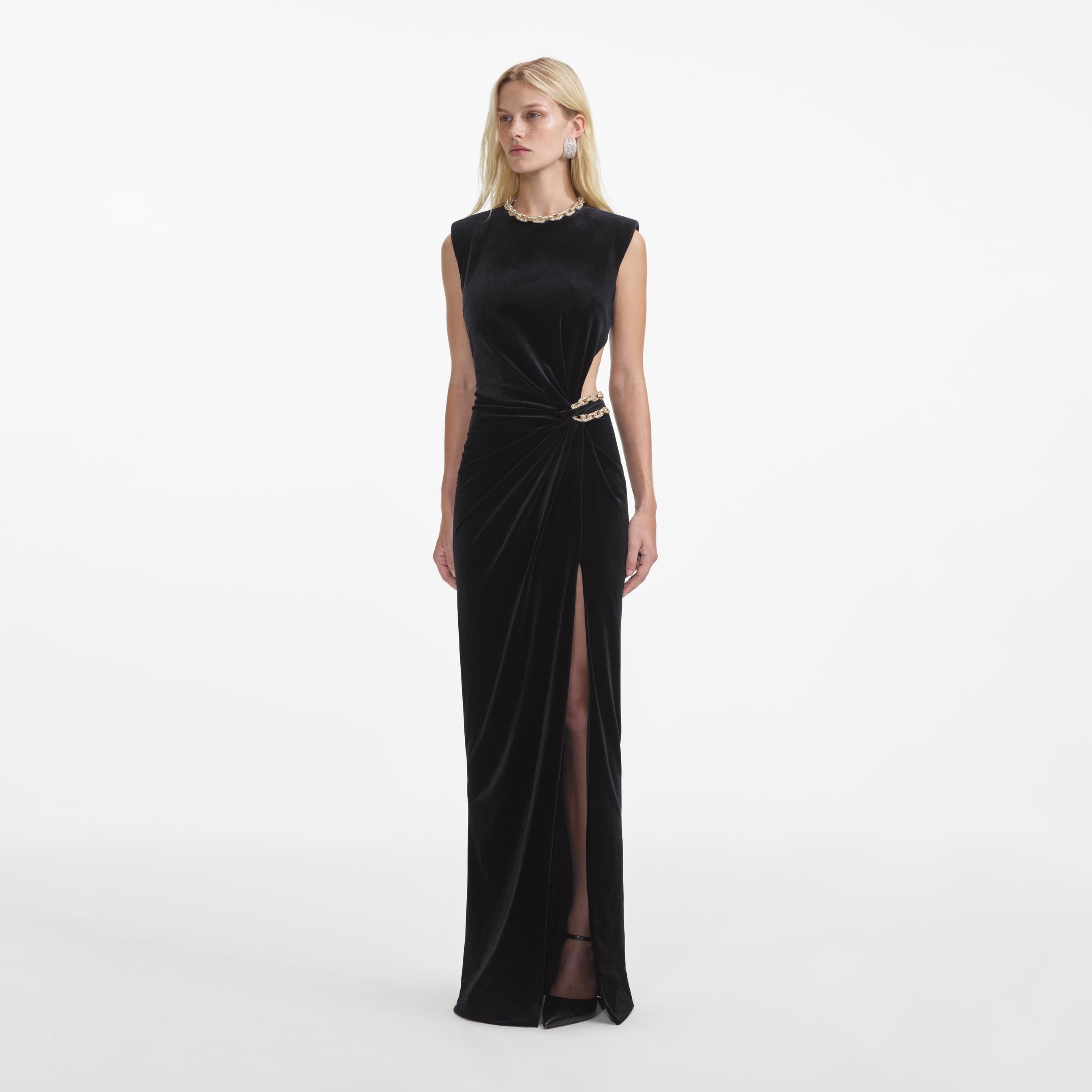 Black Velvet Embellished Maxi Dress