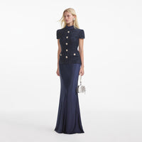 Navy Metallic Boucle Maxi Dress