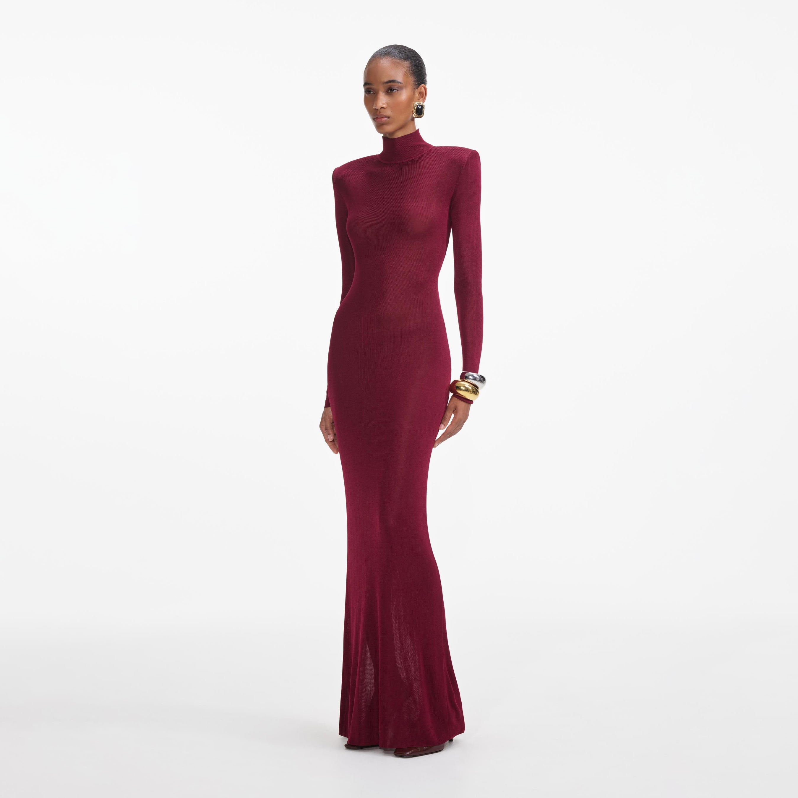 Burgundy Viscose Knit Maxi Dress