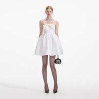 White Taffeta Bandeau Mini Dress