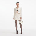 Cream Boucle Pearl Trim Mini Skirt
