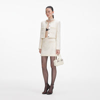 Cream Boucle Pearl Trim Jacket