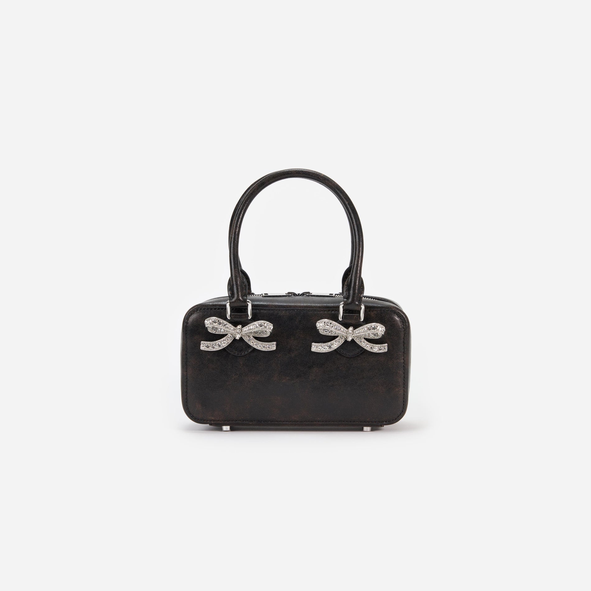 Black Distressed Leather Mini Tote Bag