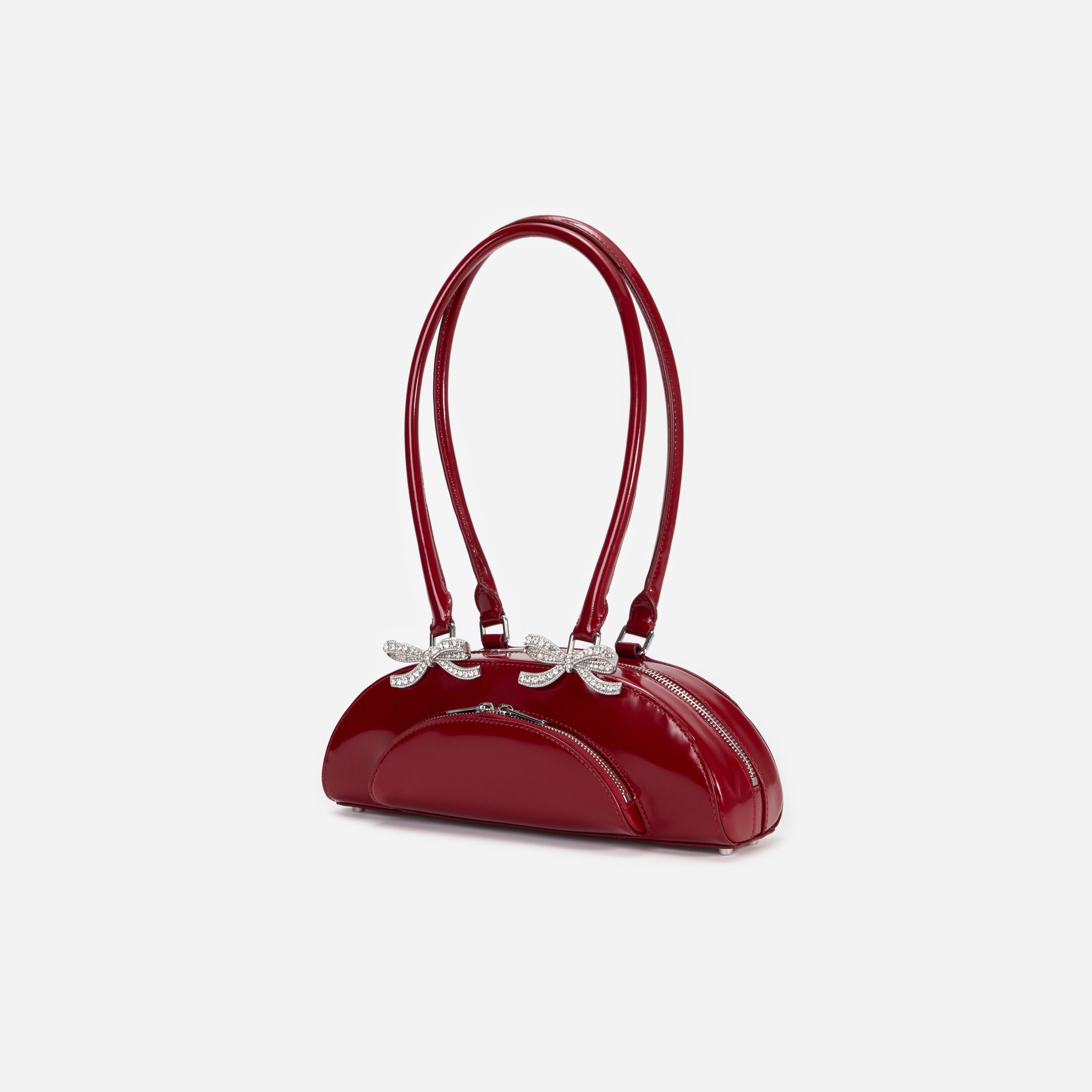 Burgundy Leather Curved Shoulder Bag