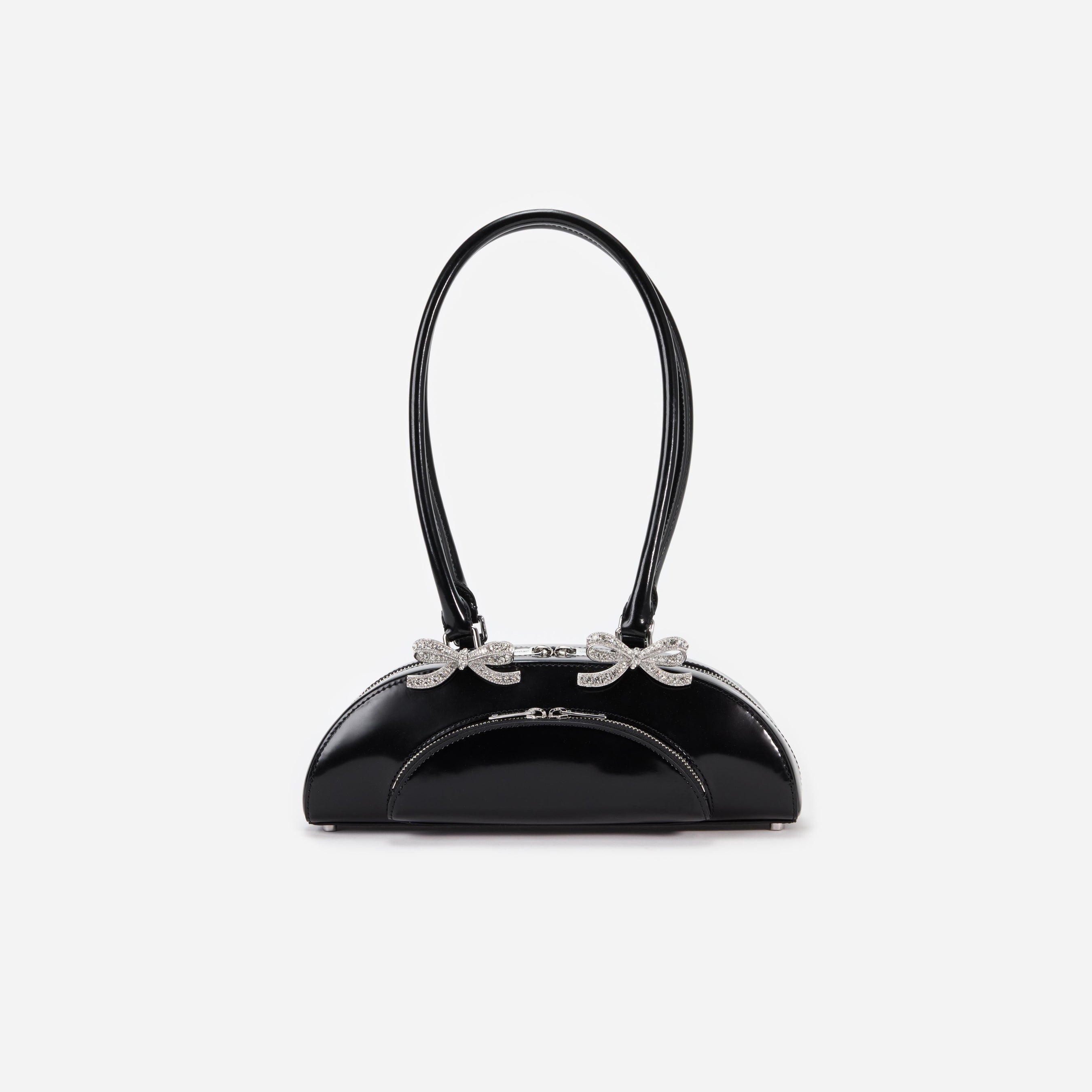 Black Leather Curved Shoulder Bag