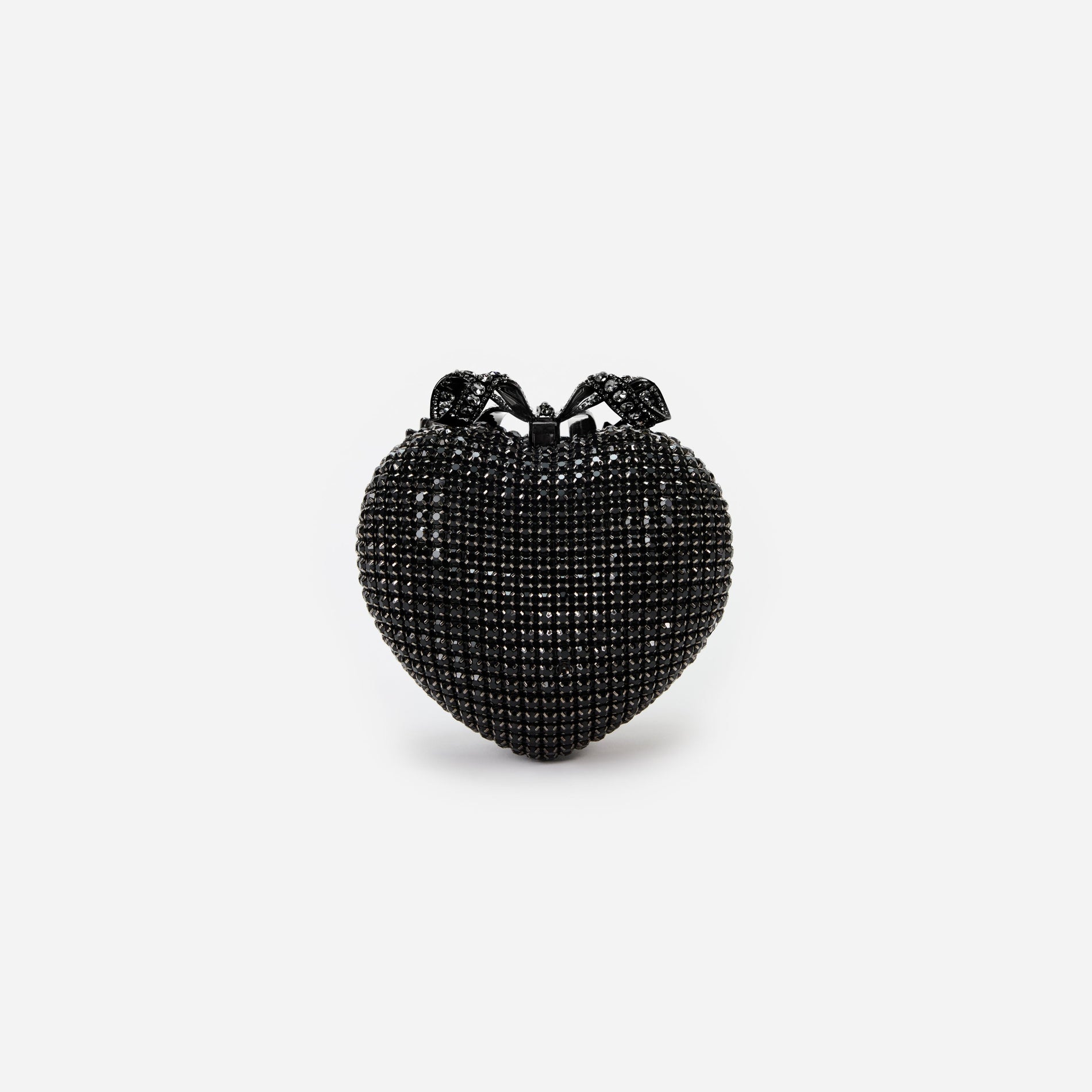 Back view of a woman wearing the Black Crystal Heart Clutch