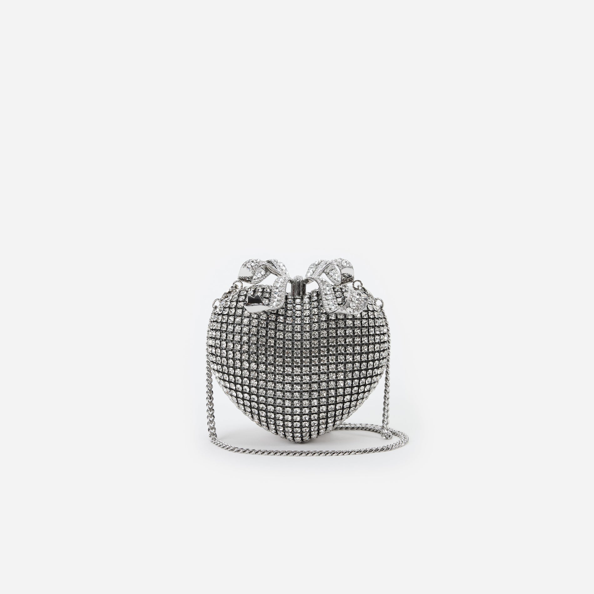 Silver Crystal Heart Clutch