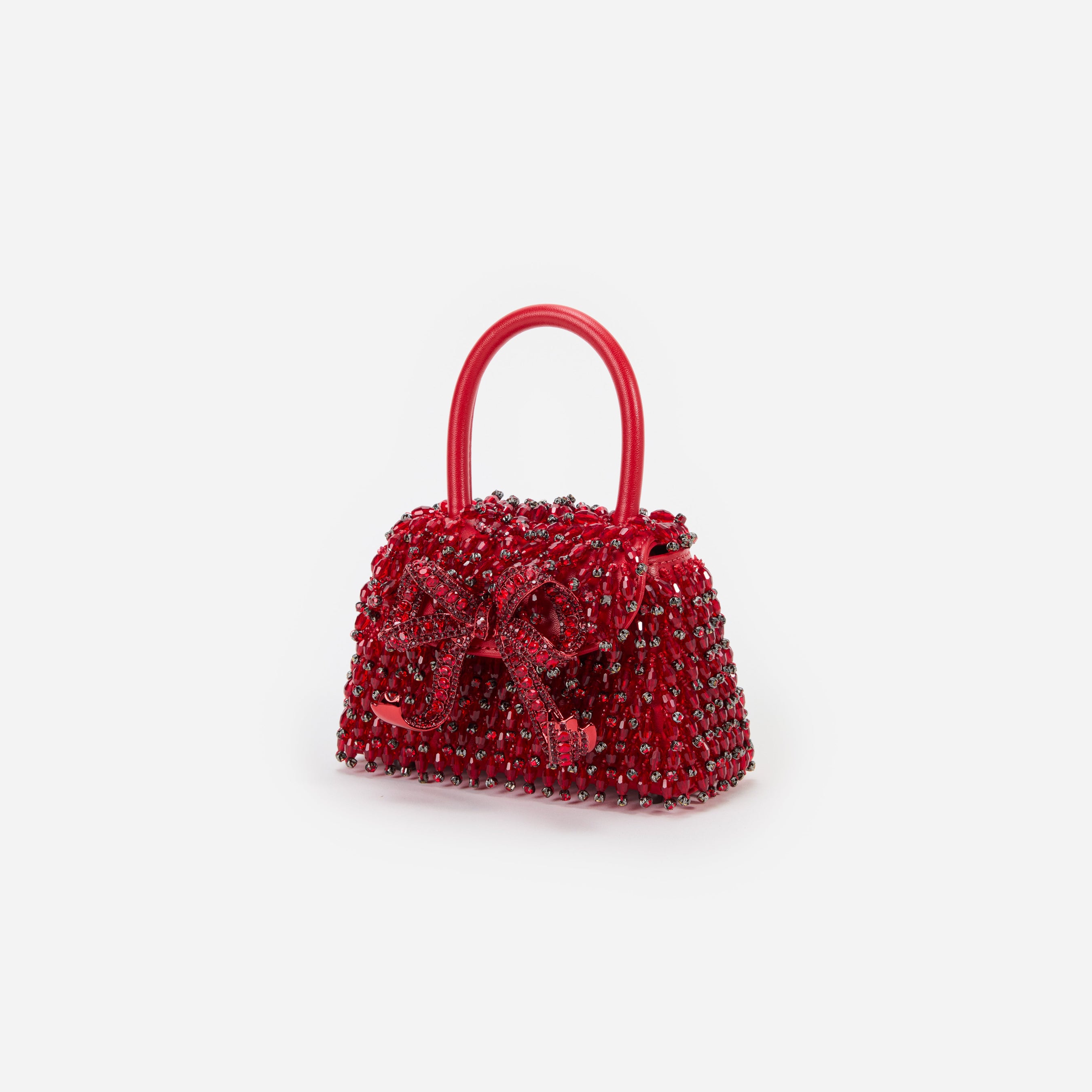 Red Embellished Micro Bow Bag