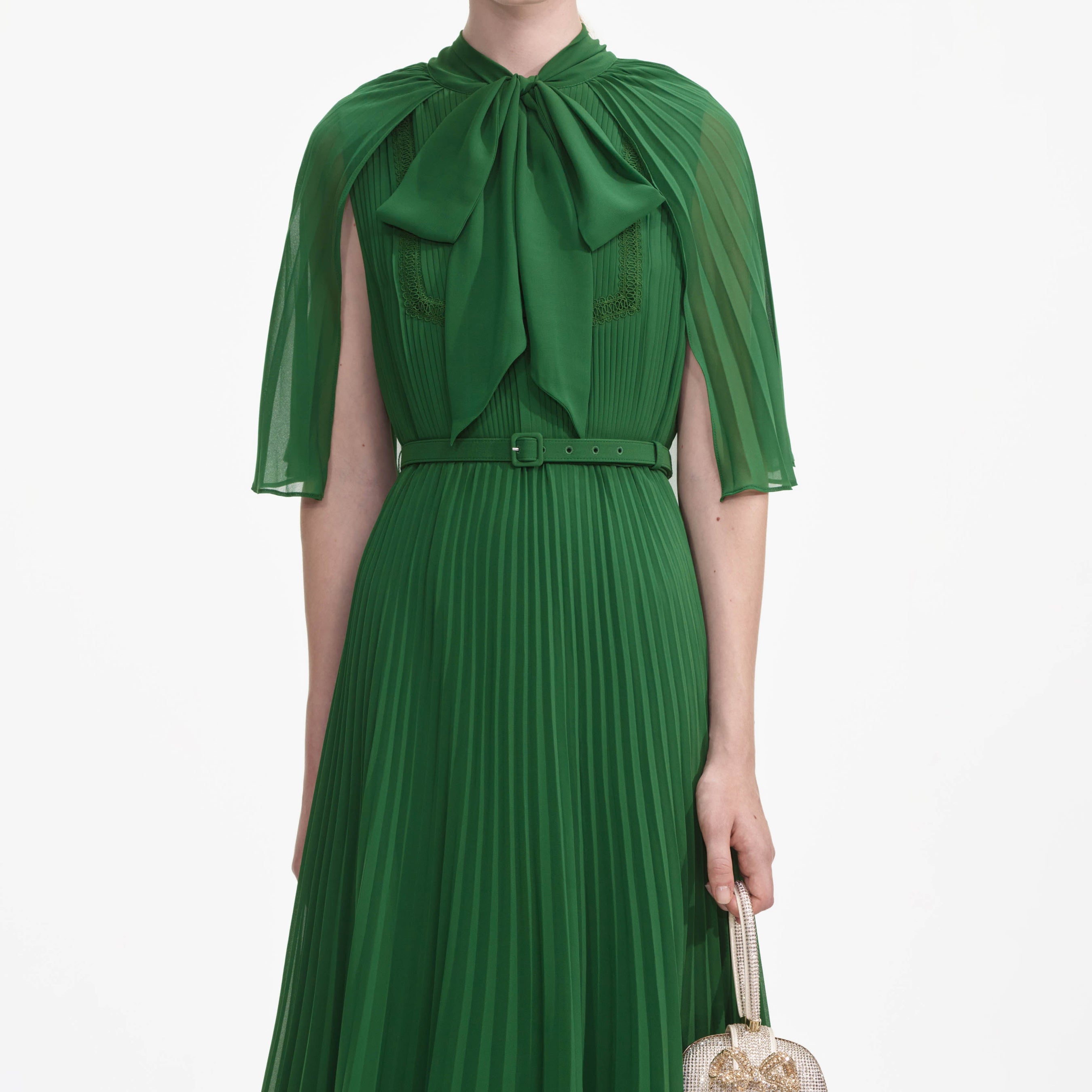 Green Chiffon Cape Midi Dress