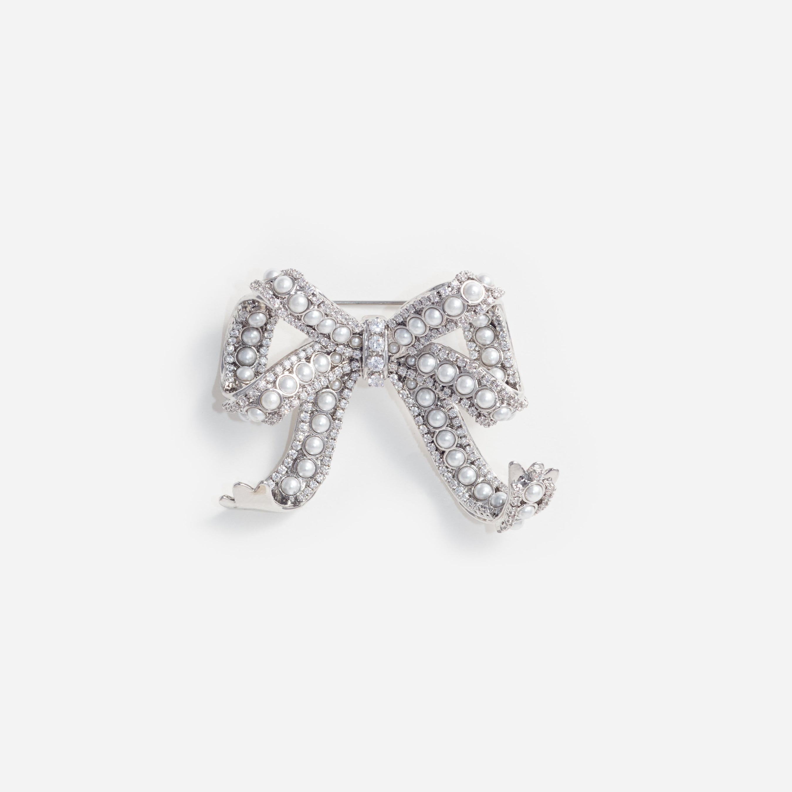 Pearl Crystal Bow Brooch