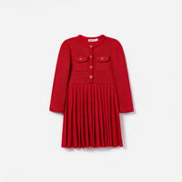 Red Knit Pleated Dress