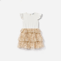 Cream Jersey Sequin Tulle Dress