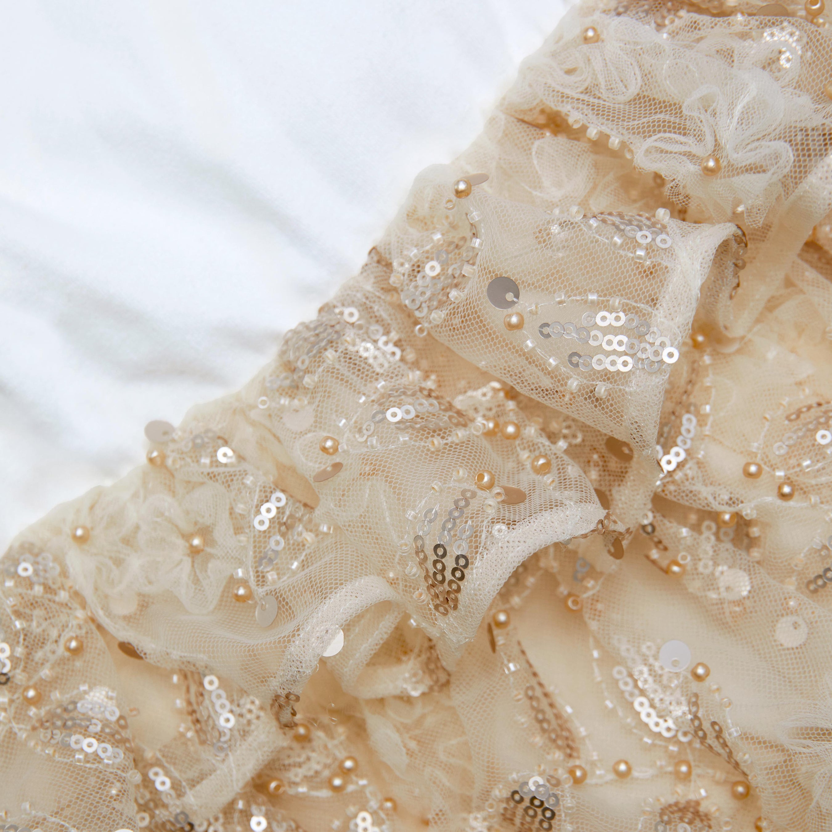 Cream Jersey Sequin Tulle Dress