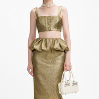 Gold Metallic Jacquard Midi Skirt