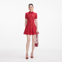 Red Sequin Lace Mini Dress