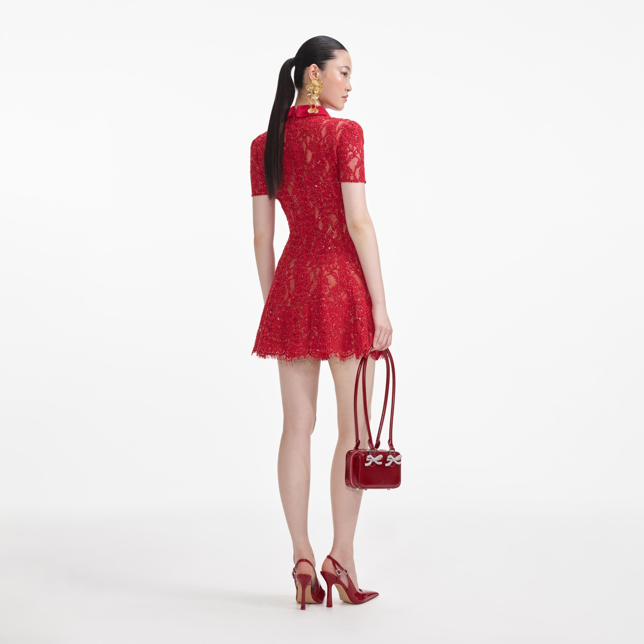 Red Sequin Lace Mini Dress