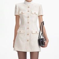 Cream Boucle Collared Mini Dress