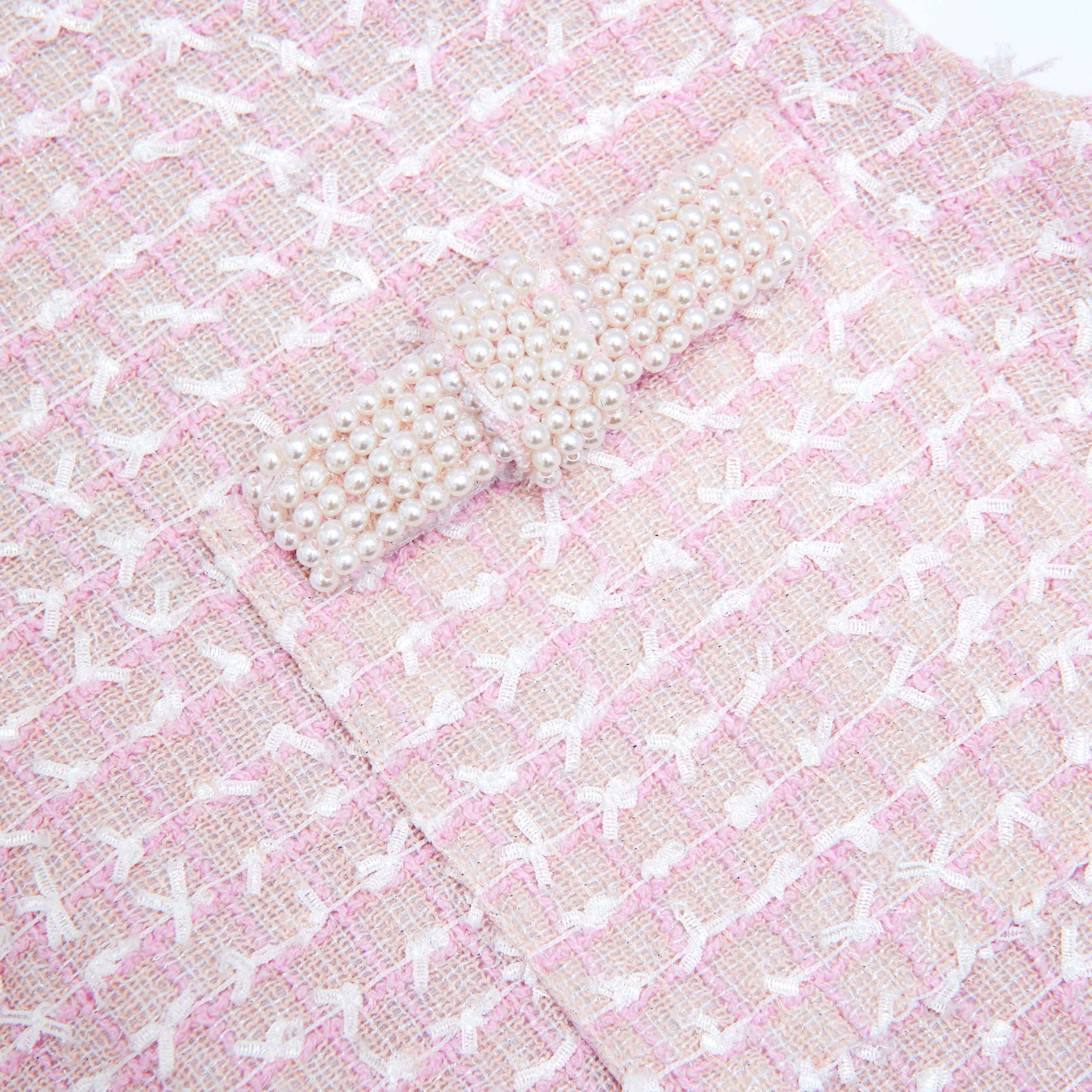 Pink Boucle Pearl Trim Mini Dress