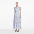 Blue Beaded Sequin Lace Maxi Dress