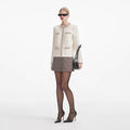 Cream Textured Knit Embellished Cardigan