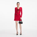 Red Textured Knit Corsage Mini Dress