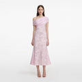 Pink Rhinestone Lace Midi Dress