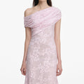 Pink Rhinestone Lace Midi Dress