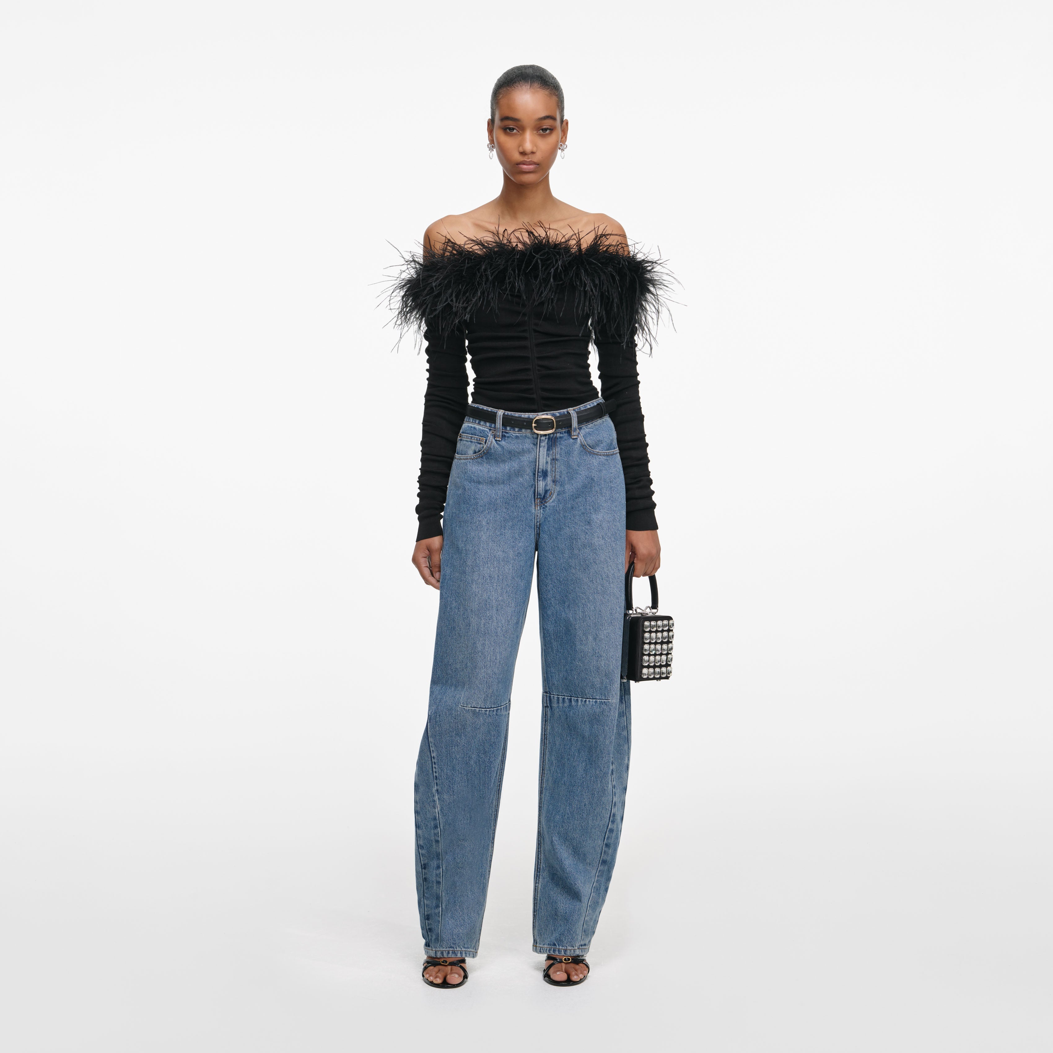 Black Feather Viscose Knit Top